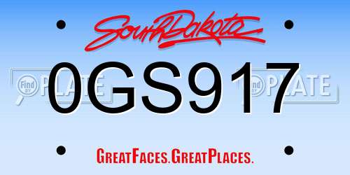 0GS917 South Dakota License Plate