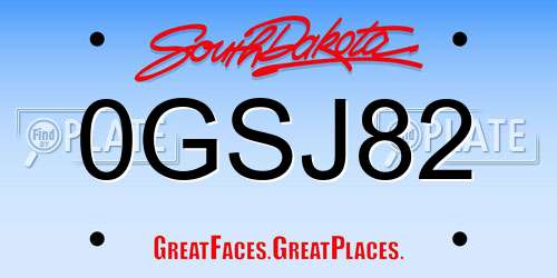 0GSJ82 South Dakota License Plate