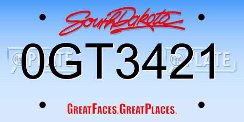 0GT3421 South Dakota License Plate