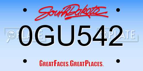 0GU542 South Dakota License Plate