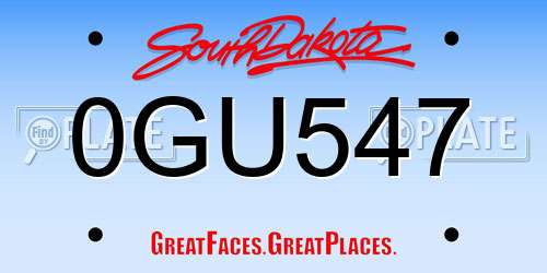 0GU547 South Dakota License Plate