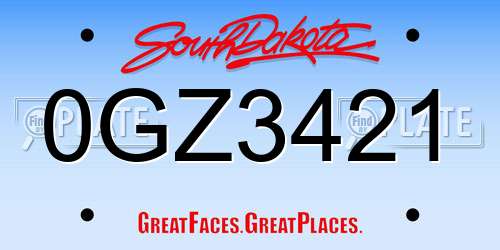 0GZ3421 South Dakota License Plate