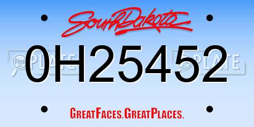 0H25452 South Dakota License Plate