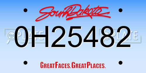 0H25482 South Dakota License Plate