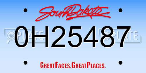 0H25487 South Dakota License Plate