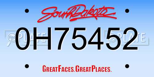 0H75452 South Dakota License Plate
