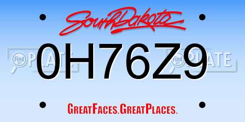 0H76Z9 South Dakota License Plate