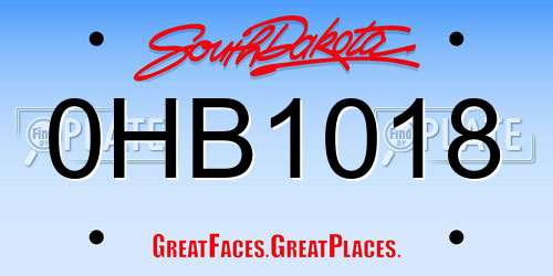 0HB1018 South Dakota License Plate