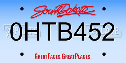 0HTB452 South Dakota License Plate