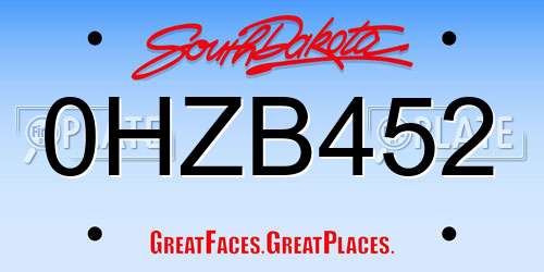0HZB452 South Dakota License Plate