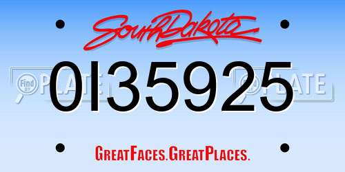 0I35925 South Dakota License Plate