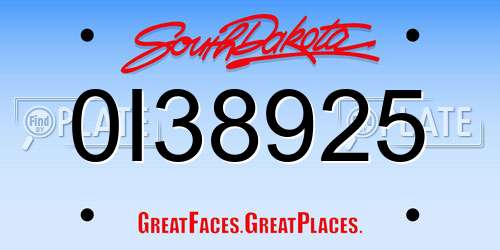 0I38925 South Dakota License Plate