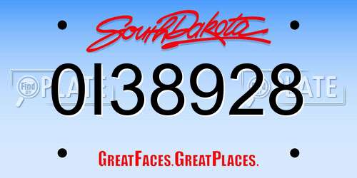 0I38928 South Dakota License Plate
