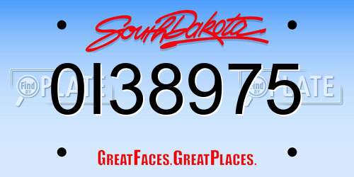 0I38975 South Dakota License Plate