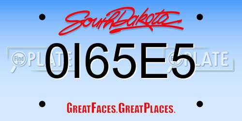 0I65E5 South Dakota License Plate