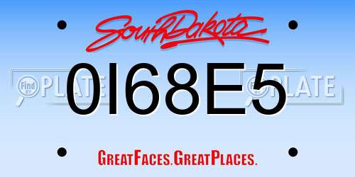 0I68E5 South Dakota License Plate