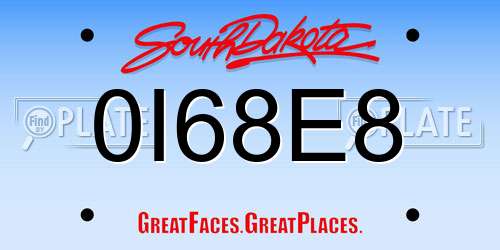 0I68E8 South Dakota License Plate