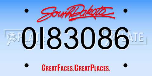 0I83086 South Dakota License Plate