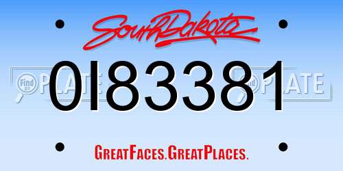 0I83381 South Dakota License Plate