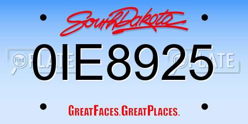 0IE8925 South Dakota License Plate