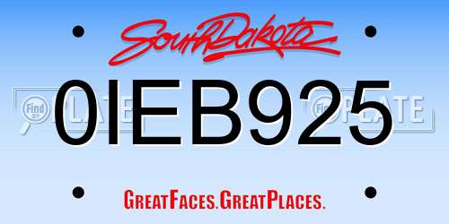 0IEB925 South Dakota License Plate