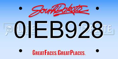 0IEB928 South Dakota License Plate
