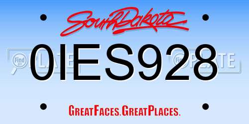0IES928 South Dakota License Plate