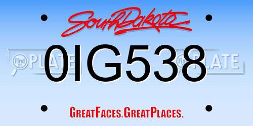0IG538 South Dakota License Plate