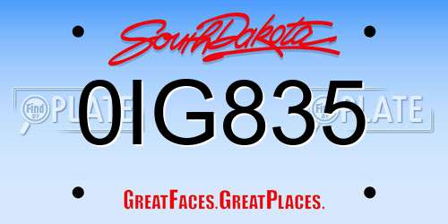 0IG835 South Dakota License Plate