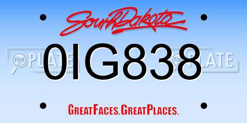 0IG838 South Dakota License Plate