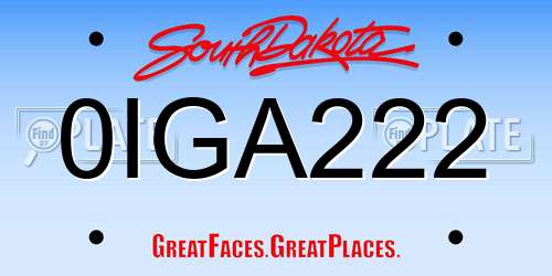 0IGA222 South Dakota License Plate