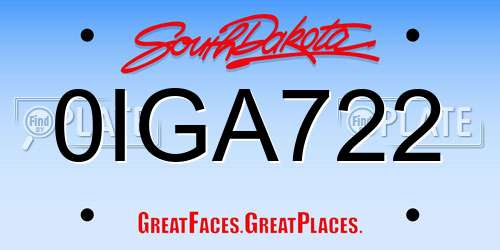 0IGA722 South Dakota License Plate