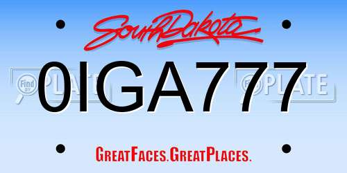 0IGA777 South Dakota License Plate