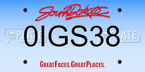 0IGS38 South Dakota License Plate