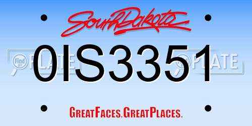 0IS3351 South Dakota License Plate
