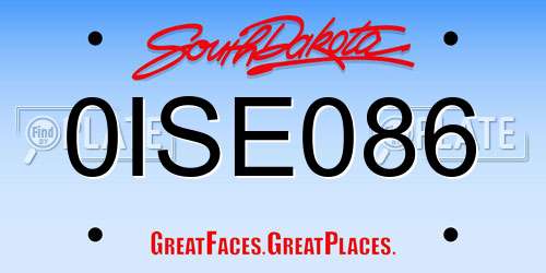 0ISE086 South Dakota License Plate