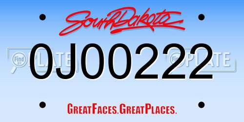 0J00222 South Dakota License Plate
