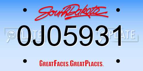 0J05931 South Dakota License Plate