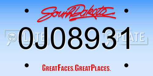 0J08931 South Dakota License Plate