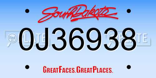 0J36938 South Dakota License Plate