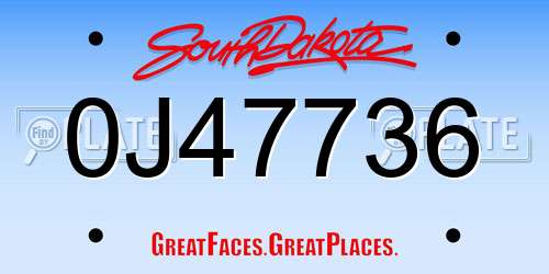 0J47736 South Dakota License Plate