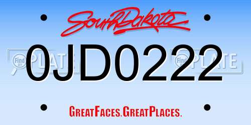 0JD0222 South Dakota License Plate