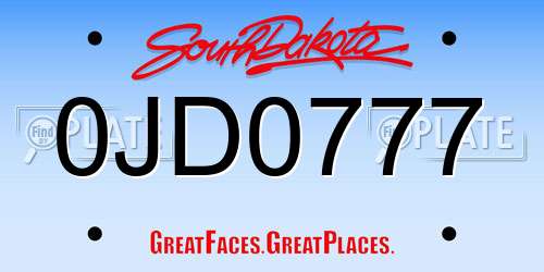 0JD0777 South Dakota License Plate