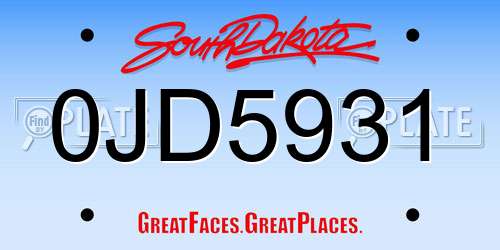 0JD5931 South Dakota License Plate