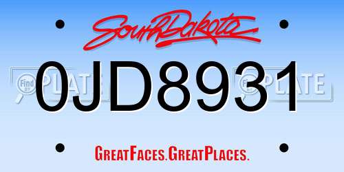 0JD8931 South Dakota License Plate