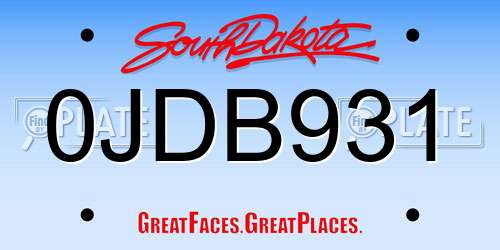0JDB931 South Dakota License Plate