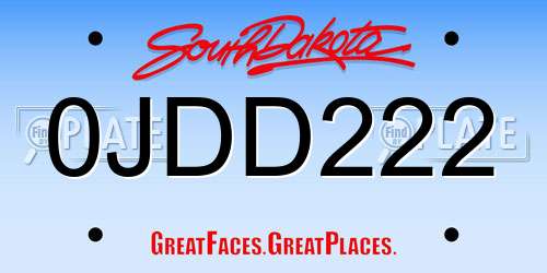 0JDD222 South Dakota License Plate
