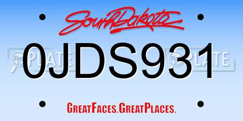0JDS931 South Dakota License Plate