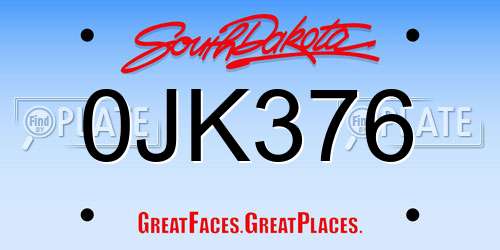 0JK376 South Dakota License Plate