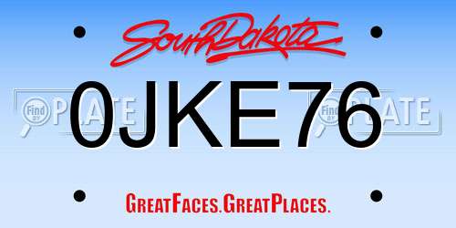 0JKE76 South Dakota License Plate